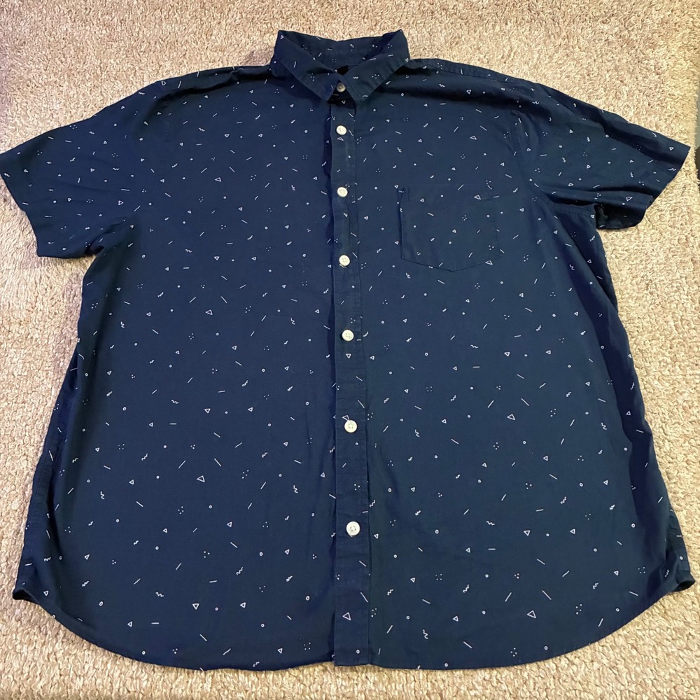 Urban Pipeline Geometric Print Button Up Shirt Navy Blue Slim Fit Men's XXL